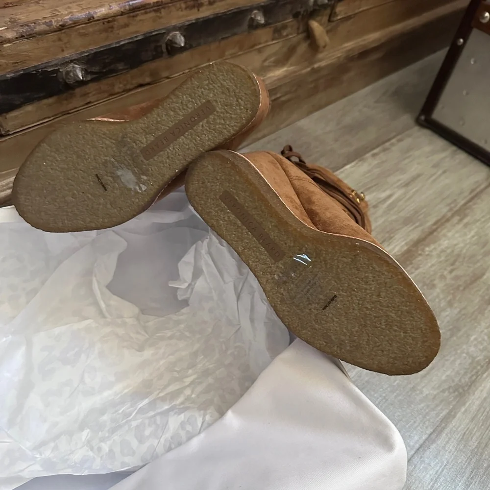 with box Veronica Beard Womens Brown Ananya Shearling Wedge Boots Shoe - Picture 8 of 8